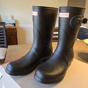 Size 9- Hunter Black Rain Boots with Red Logo Trim